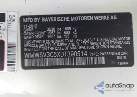 2013 Mini Hardtop Cooper S z USA, uszkodzony, nr VIN WMWSV3C5XDT390514